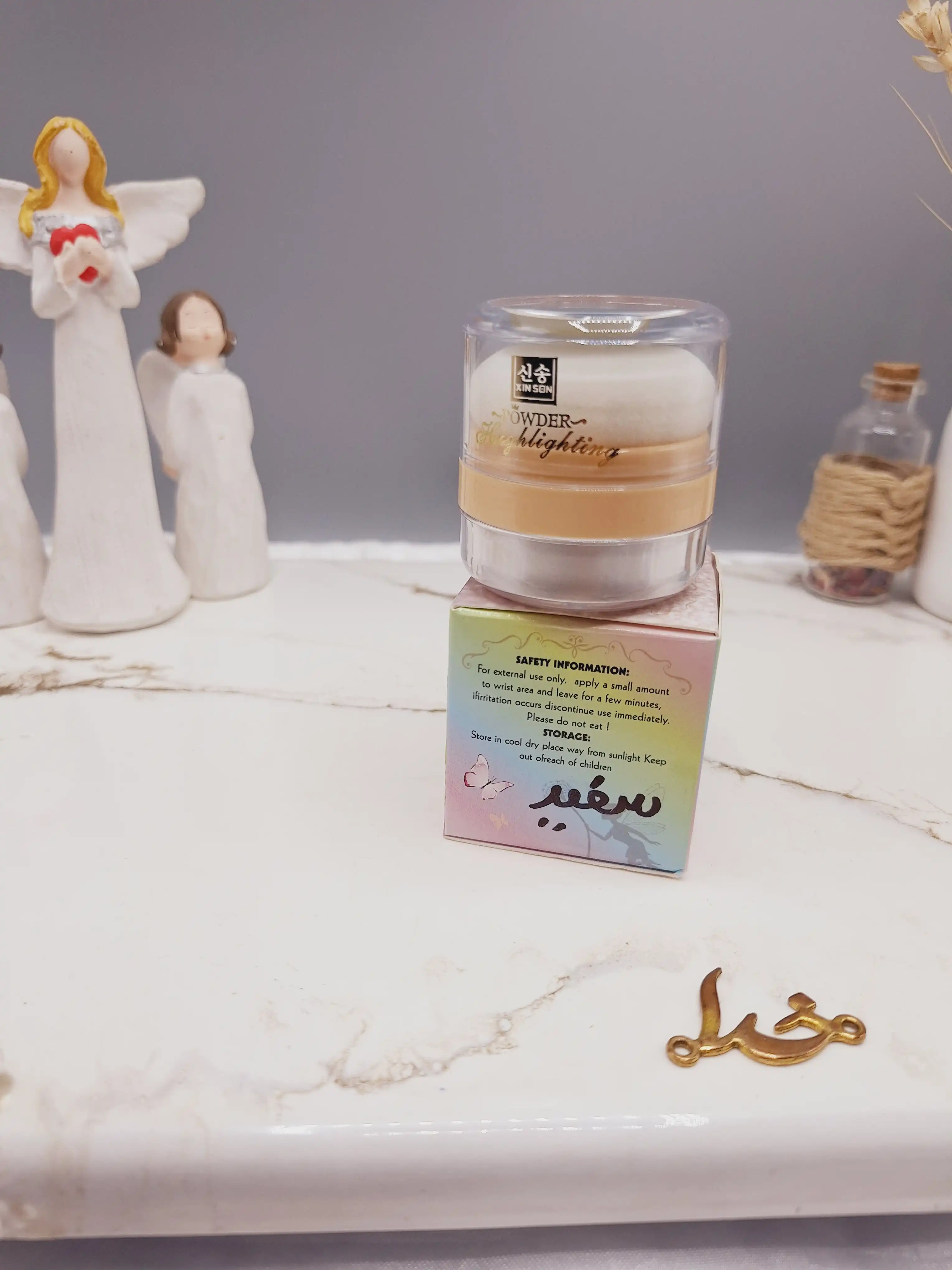 هایلایتر پد دار شاین ریز رنگ سفید مناسب کل بدن طرح پری برند POWDER کد XS-1096
